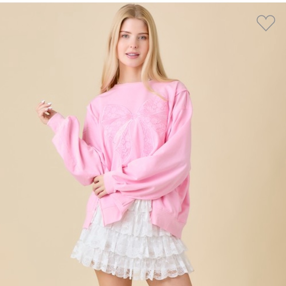valentines pink bow oversize sweatshirt